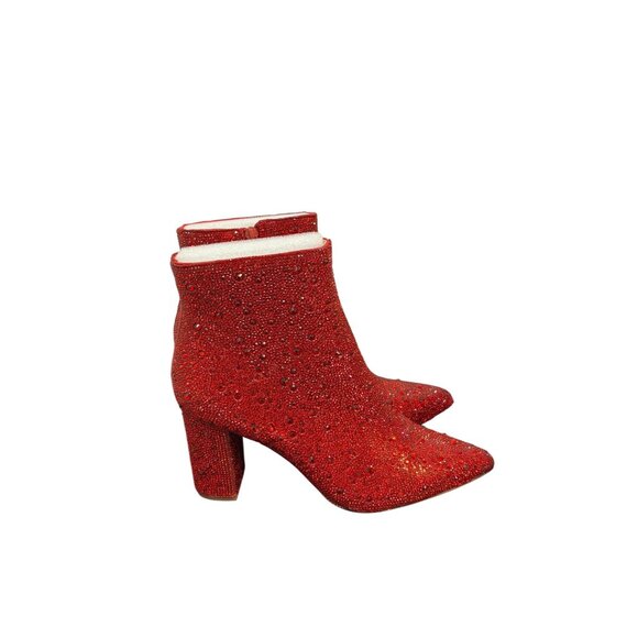 NWOT Betsey Johnson Red Rhinestone Ankle Boots Size 8 - Picture 6 of 11